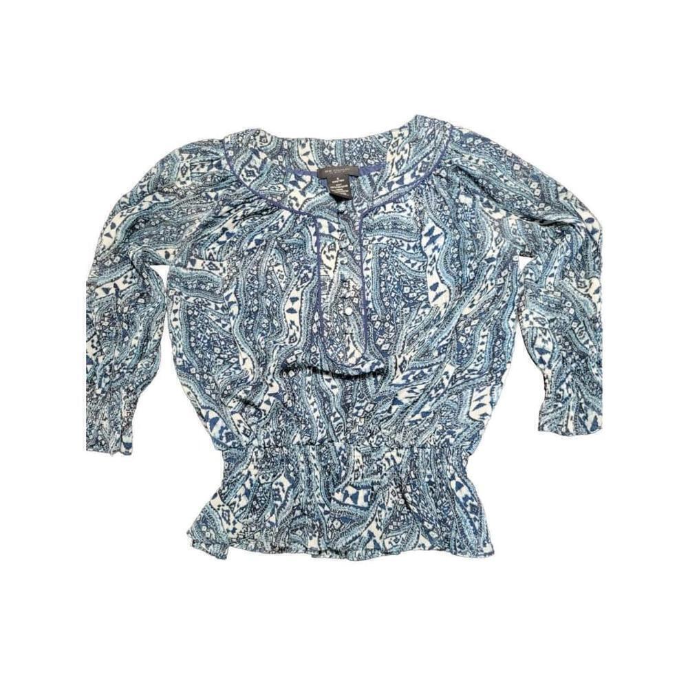 MM Couture by Miss Me Blue Peasant Blouse  With Elastic Waist Size S